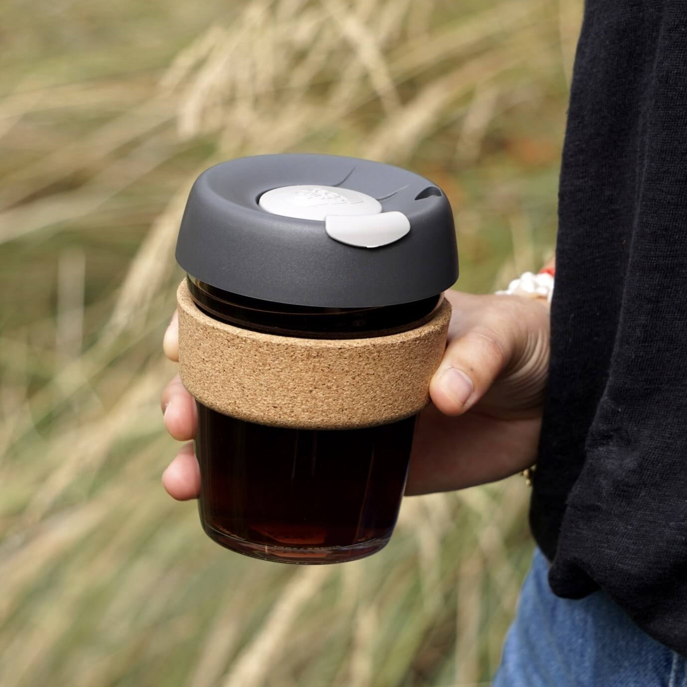 KeepCup 12oz Reusable Coffee Cup. Toughened Glass Cup & Natural Cork Band.  12-Ounce/Medium, Press